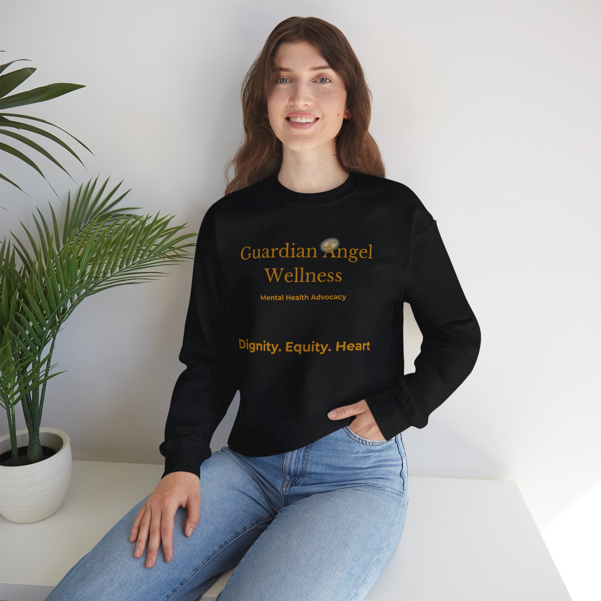 Guardian Angel Wellness Crewneck Sweatshirt — Mental Health Awareness Tee (Black)