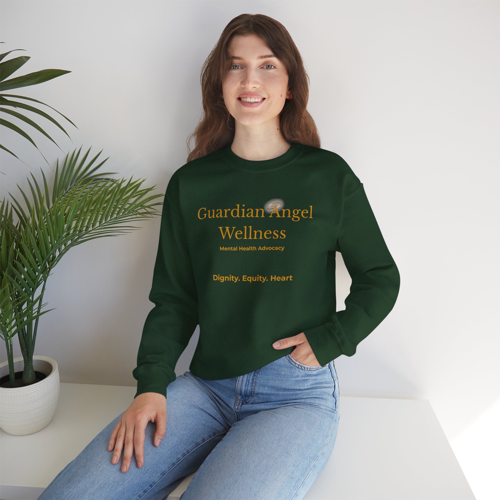 Guardian Angel Wellness Crewneck Sweatshirt — Mental Health Awareness Tee (Green)